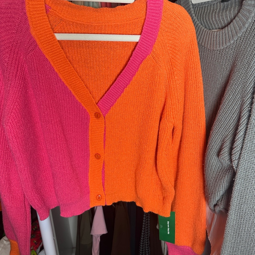 SHEIN Pink and Orange Color Blocked Cardigan